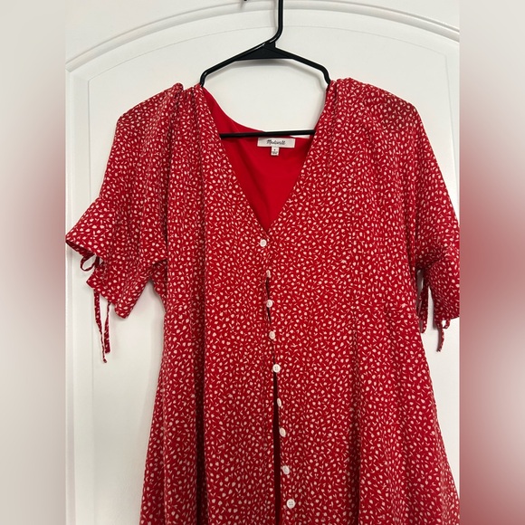Madewell 100% Silk Floral Print Red Mini Dress Park Picnic size 8 retro boho - Picture 4 of 12
